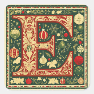 Red and Cream 'E' with Christmas Red and Green Square Sticker