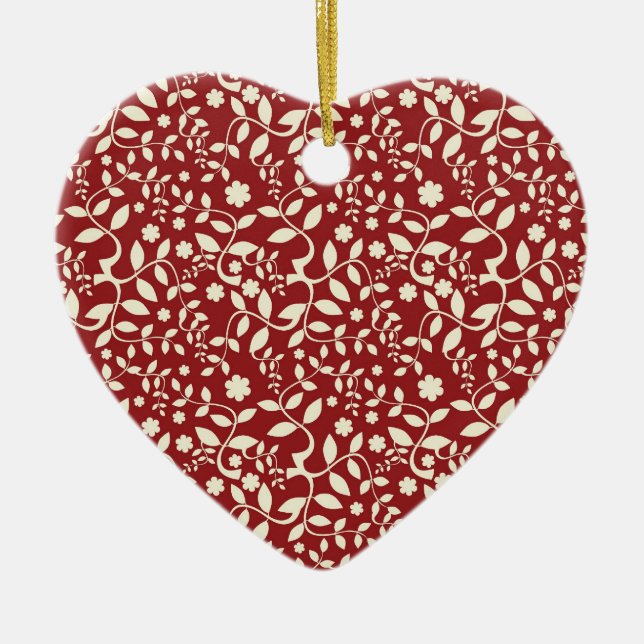 Red and Cream Floral Ceramic Tree Decoration (Front)