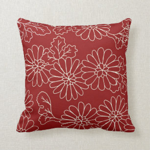 Red and Cream Floral Decorative Pillow
