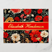 Red and Cream Floral Stationery Foil Postcard