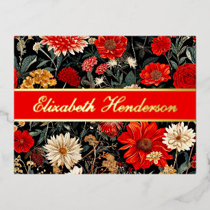 Red and Cream Floral Stationery Foil Postcard