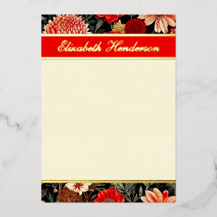 Red and Cream Floral Vertical Foil Stationery Foil