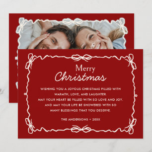 Red and Cream Hand Drawn Christmas Photo Holiday Card