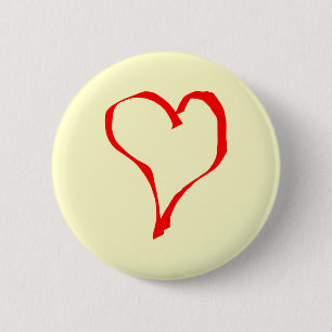 Red and Cream Love Heart Design. 6 Cm Round Badge