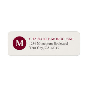 Red and Cream Monogram Return Address Label