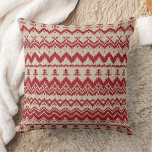 Red and Cream Nordic Knit Reindeer Cushion