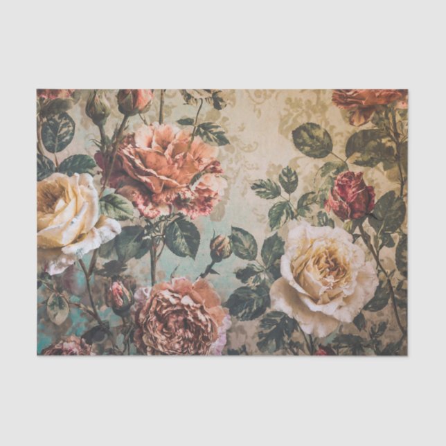 Red and Cream Roses Tissue Paper (Front)