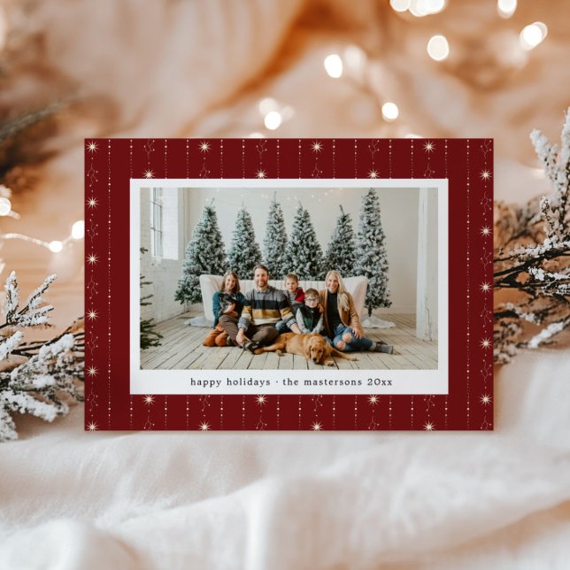 Red And Cream Stars Wallpaper Photo Holiday Card (Creator Uploaded)