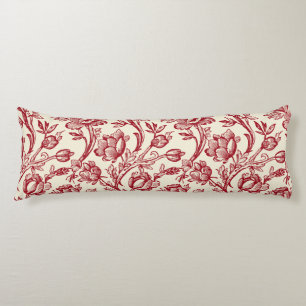 Red and Cream Tulips Toile - French Country Decor Body Cushion