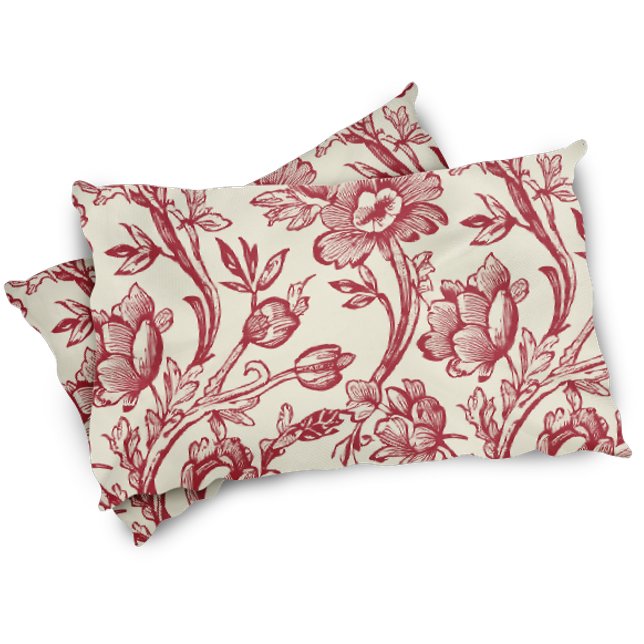 Red and Cream Tulips Toile - French Country Decor Pillowcase (Creator Uploaded)