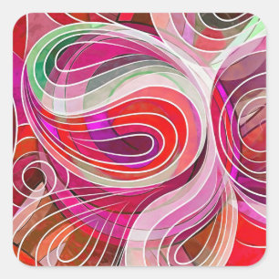 Red and Crimson Doodle With White Lines Square Sticker