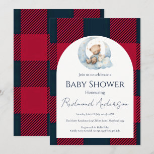 Red and dark blue Classic Plaid Boy Baby shower Invitation