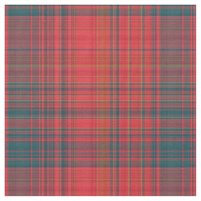 Red and Dark Teal Plaid Fabric (Close Up)