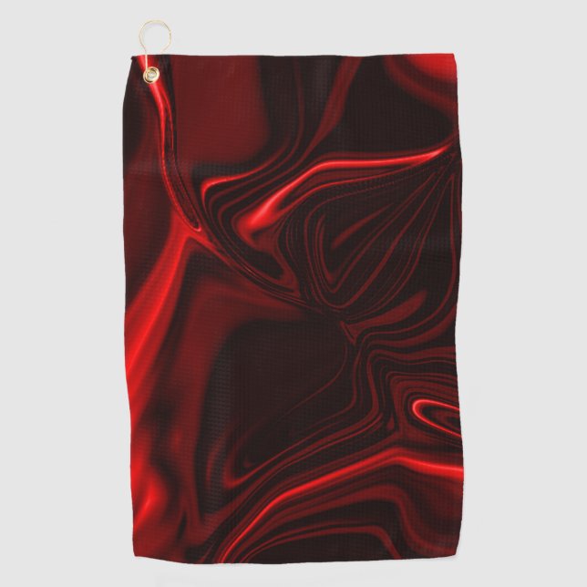 Red and dark undulations on dark background golf towel (Front)