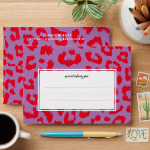 Red and Dusty Purple Bold Leopard Print Envelope
