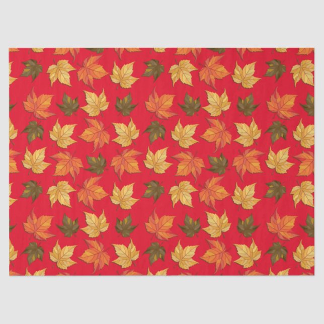 Red And Fall Colour Leafs Pattern Tissue Paper (Front)