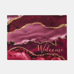 Red and Faux Gold Glitter Marble Agate Doormat