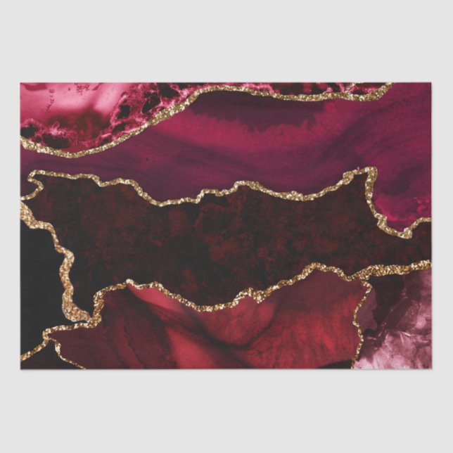 Red and Faux Gold Glitter Marble Agate Tissue Paper (Front)