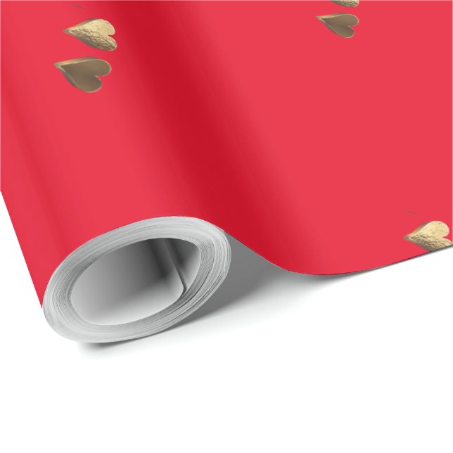 Red and Faux Gold Hearts Romantic Valentine Wrapping Paper (Roll Corner)