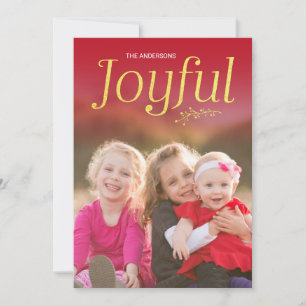 Red and Faux Gold Joyful Holiday Photo Card