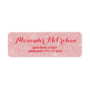 Red and Faux Rose Gold Glitter Foil Pink Return Address Label