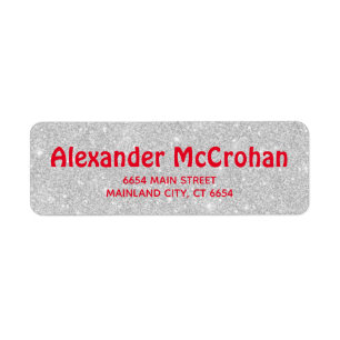 Red and Faux Silver Glitter Foil Return Address Label