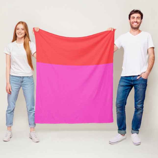 Red and Fushia Colour Blocks Colourful  Fleece Blanket (In Situ)