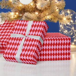 Red and Girly Pink Small Harlequin Wrapping Paper