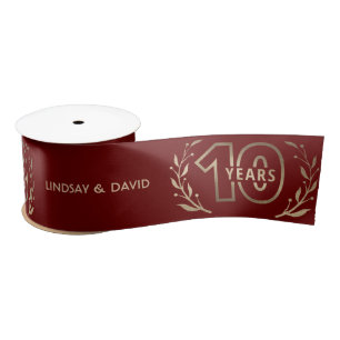 Red and Gold 10th Year Anniversary Satin Ribbon