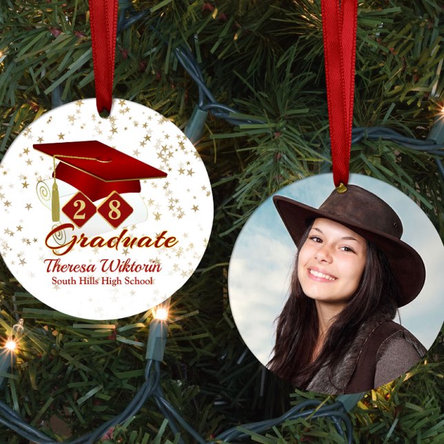 Red and Gold 20xx Graduate Photo Ceramic Ornament (Red and Gold Graduate Photo Ceramic Ornament)