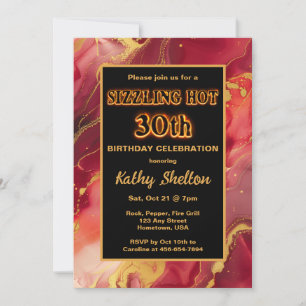 Red and Gold 30th Flaming Hot Birthday Invitation