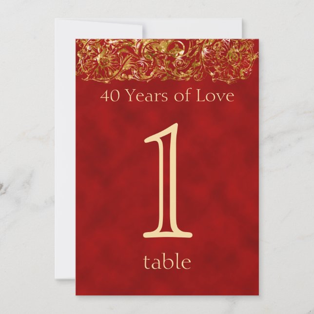 Red and Gold 40th Anniversary Table Number (Front)