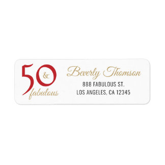 Red and Gold 50 and Fabulous 50th Birthday Script Return Address Label
