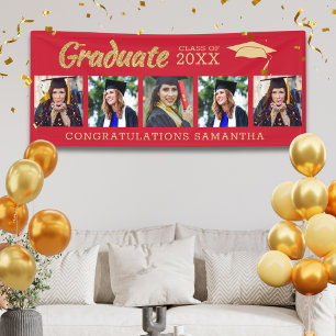 Red And Gold 5 Photo Congrats 2026 Graduation Banner