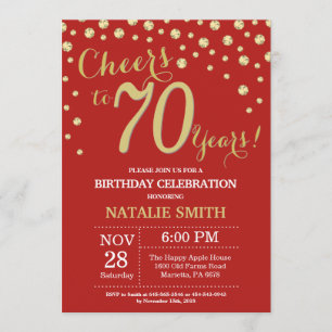 Red and Gold 70th Birthday Diamond Invitation