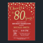 Red and Gold 80th Birthday Diamond Invitation<br><div class="desc">80th Birthday Invitation with Red and Gold Glitter Diamond Background. Gold Confetti. Adult Birthday. Male Men or Women Birthday. For further customisation,  please click the "Customise it" button and use our design tool to modify this template.</div>