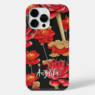 Red and Gold Abstract Design with Custom Name iPhone 14 Pro Max Case