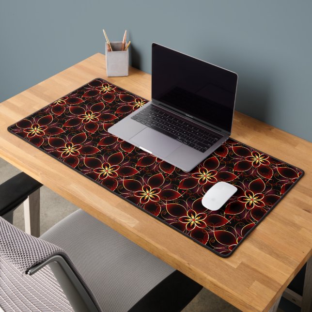 Red And Gold Abstract Floral Seamless Pattern Desk Mat (Office 2)