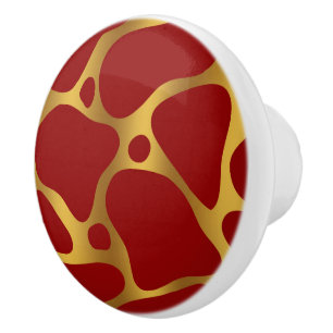 Red and gold abstract giraffe pattern ceramic knob