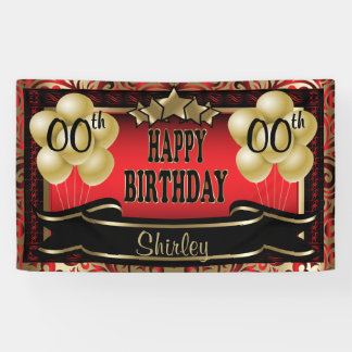Red and Gold Abstract Happy 00th Birthday Banner