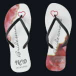 Red and Gold Agate Bridesmaid Favour Monogram   Thongs<br><div class="desc">You will love this red geode agate stone with white crystals with gold accents. Great for your wedding venues!</div>