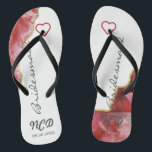 Red and Gold Agate Bridesmaid Favour Monogram   Thongs<br><div class="desc">You will love this red geode agate stone with white crystals with gold accents. Great for your wedding venues!</div>