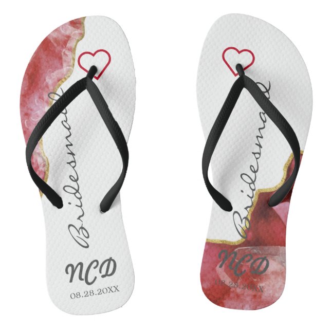 Red and Gold Agate Bridesmaid Favour Monogram   Thongs (Footbed)