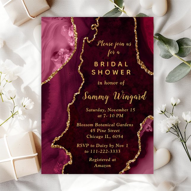 Red and Gold Agate Marble Bridal Shower Invitation (Creator Uploaded)