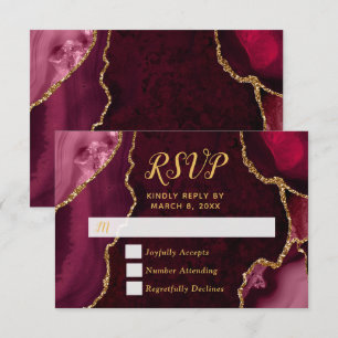 Red and Gold Agate Marble RSVP Card