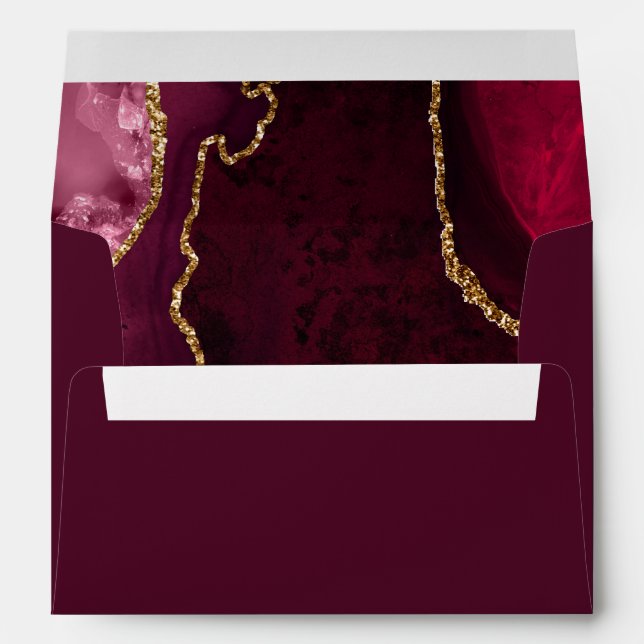 Red and Gold Agate Marble Wedding Envelope (Back (Bottom))