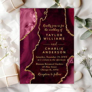 Red and Gold Agate Marble Wedding Invitation