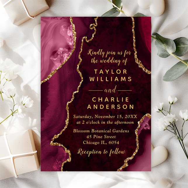 Red and Gold Agate Marble Wedding Invitation (Creator Uploaded)