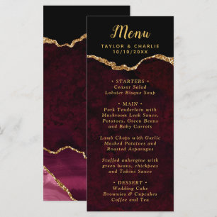 Red and Gold Agate Marble Wedding Menu