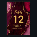 Red and Gold Agate Marble Wedding Table Number<br><div class="desc">This elegant and glamourous table number wedding sign features a red agate marble background with faux gold glitter accents. The text combines handwritten script and modern sans serif fonts for a classy and sophisticated look. This will be perfect for autumn fall and winter weddings.</div>